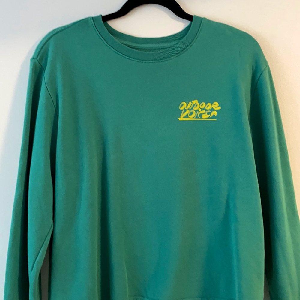 Outdoor Voices, large, unisex cropped crew neck pull over sweat shirt in green